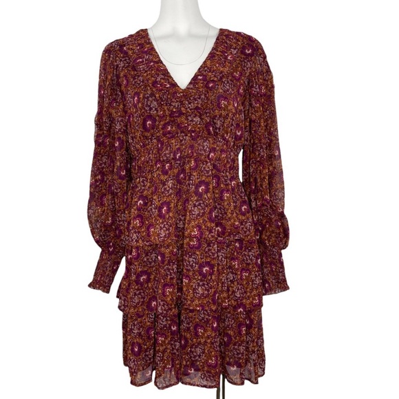 House Of Harlow 1960 Red Floral SmockedCuff Surplice Neck Tiered Ruffle Dress 10 - Picture 6 of 16